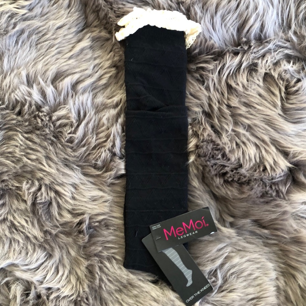 Diamond Knit Over The Knee Socks with Crochet Top